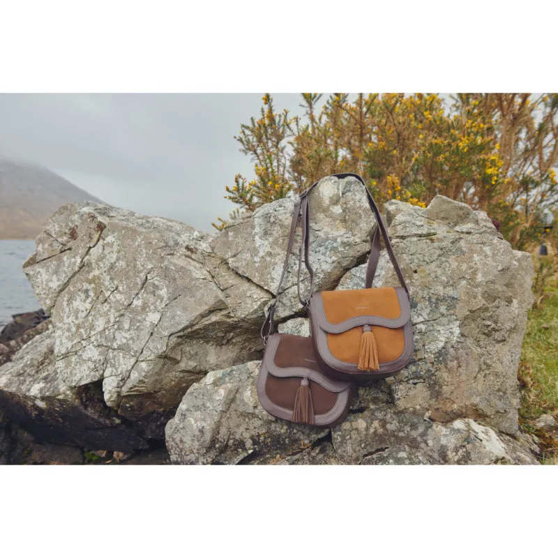 Dubarry Monart Suede/Leather Ladies Crossbody Saddle Bag - Camel